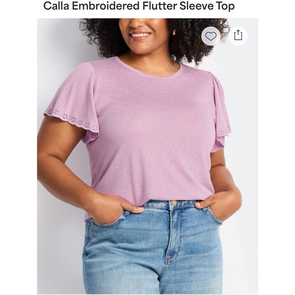 bobeau Lilac Short Sleeve Eyelet-Ruffle Tee
